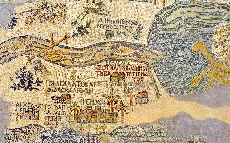 NMosaic replica of antique Madaba map of Holy Land