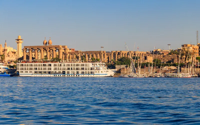 Luxor Temple is a large Ancient Egyptian temple complex on east bank of Nile river in Luxor
