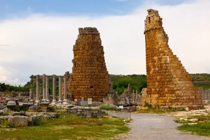 Remains of Hellenistic gate and colonnaded street of Perge