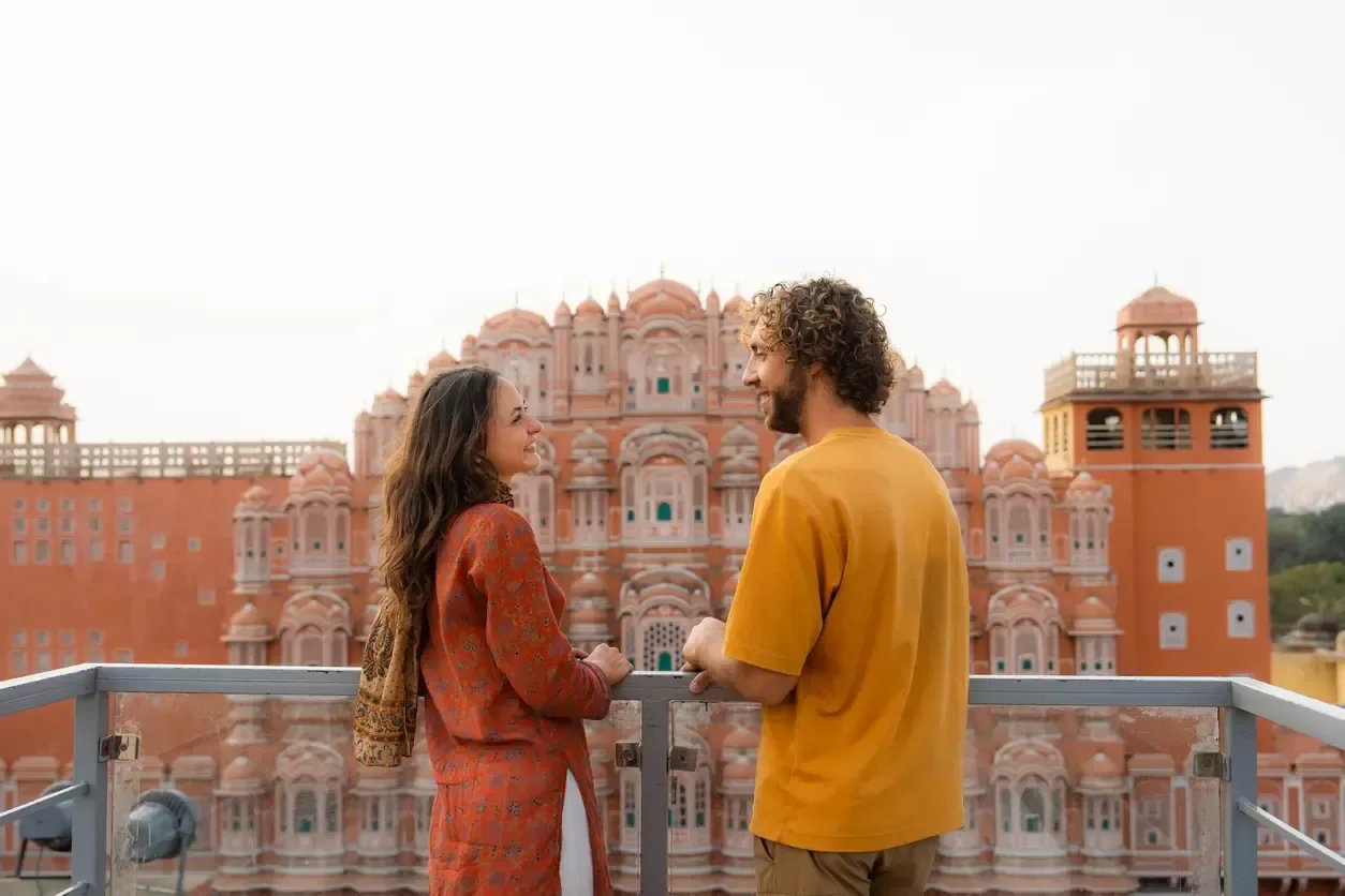 American Couple in Hawa Mahal in Jaipur