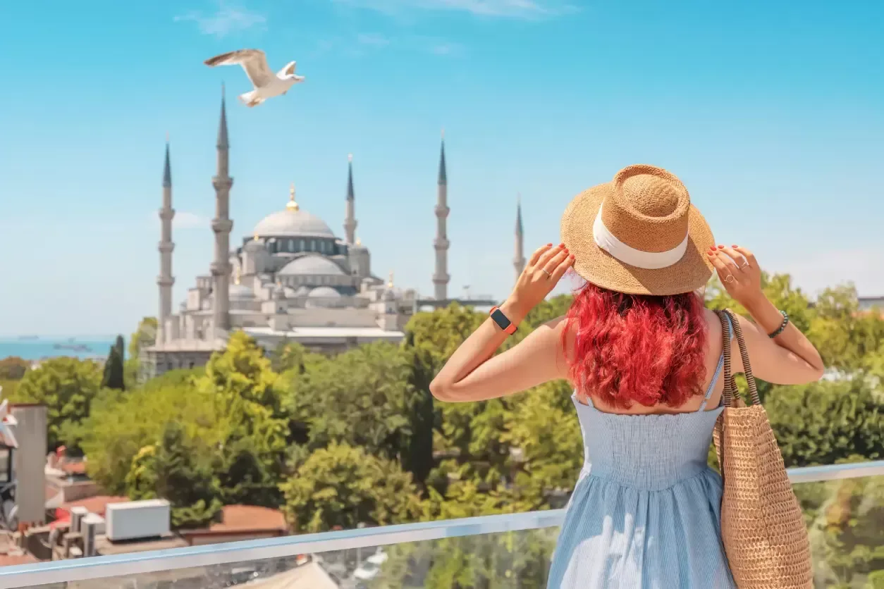 Australian woman admiring the Blue Mosque.