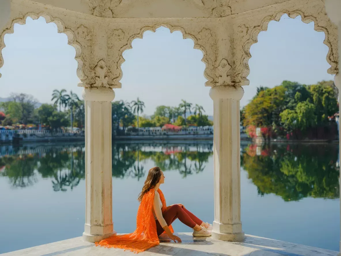 A woman  near Pichola lake in Udaipur