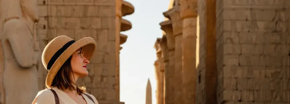 una donna nel tempio do karnak, egitto a marzo