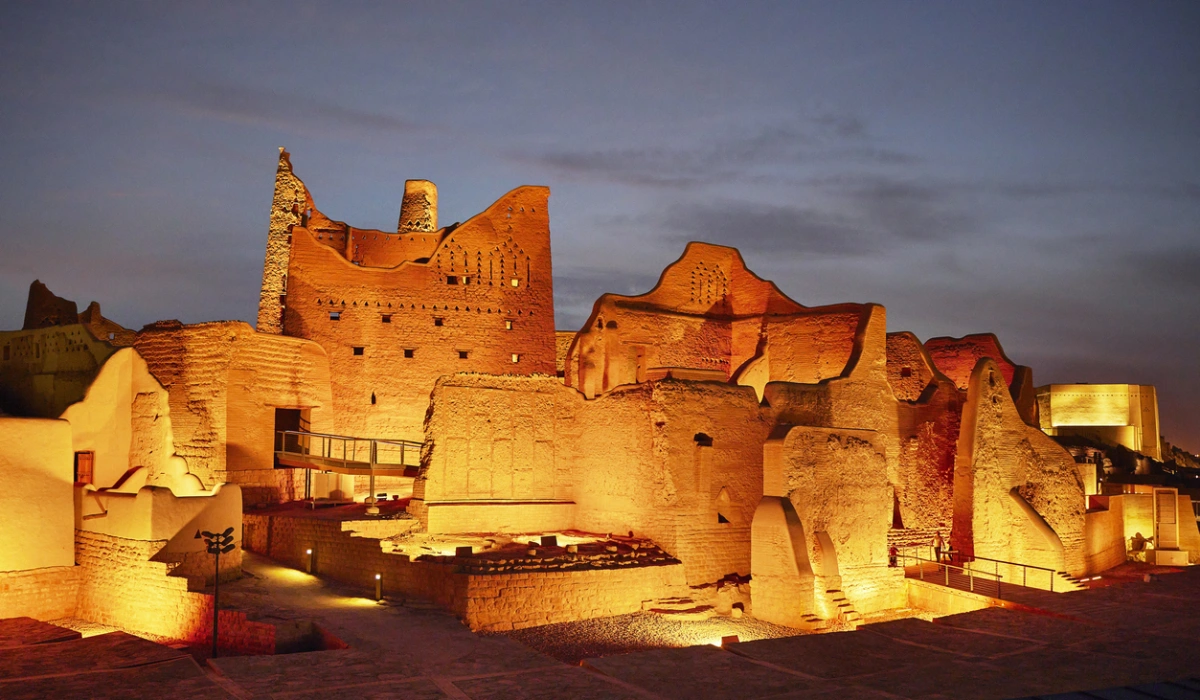 Restored Salwa Palace under twilight sky riyadh