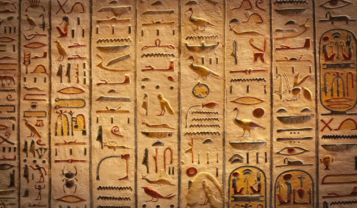 Detail of Egyptian hieroglyphs in Luxor