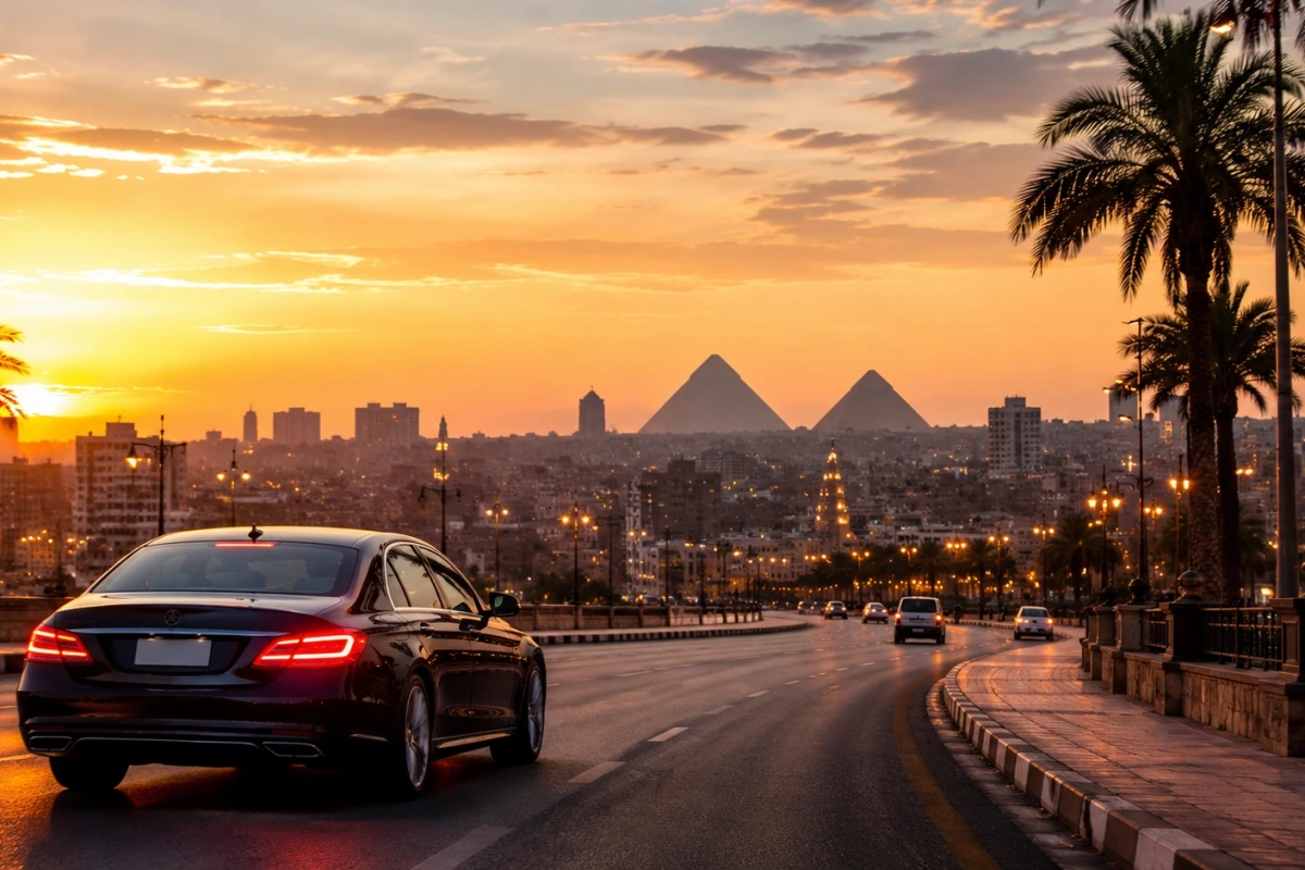 Sunset Boulevard Toward the Pyramids, Solar Eclipse Egypt 2027