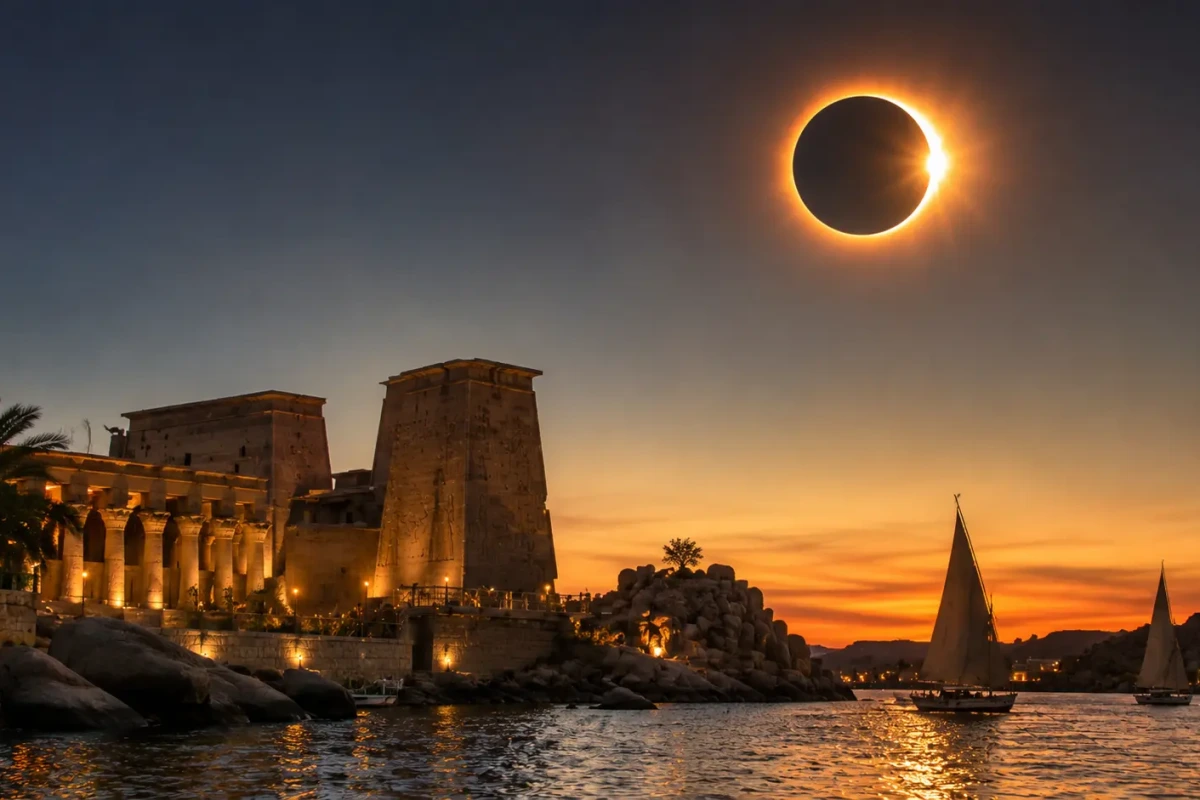 Eclipse Over the Ancient Riverside Temple, Solar Eclipse Egypt 2027
