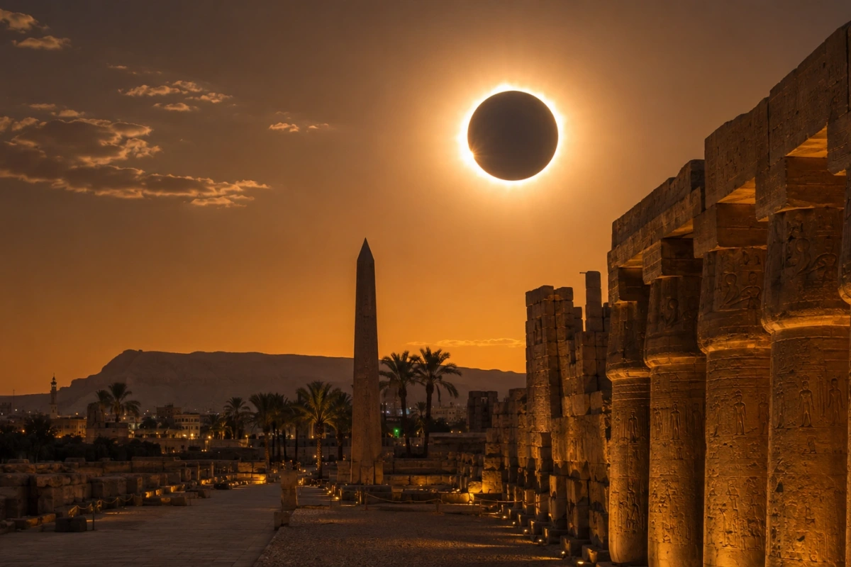 Egyptian Ruins Beneath a Solar Eclipse, Solar Eclipse Egypt