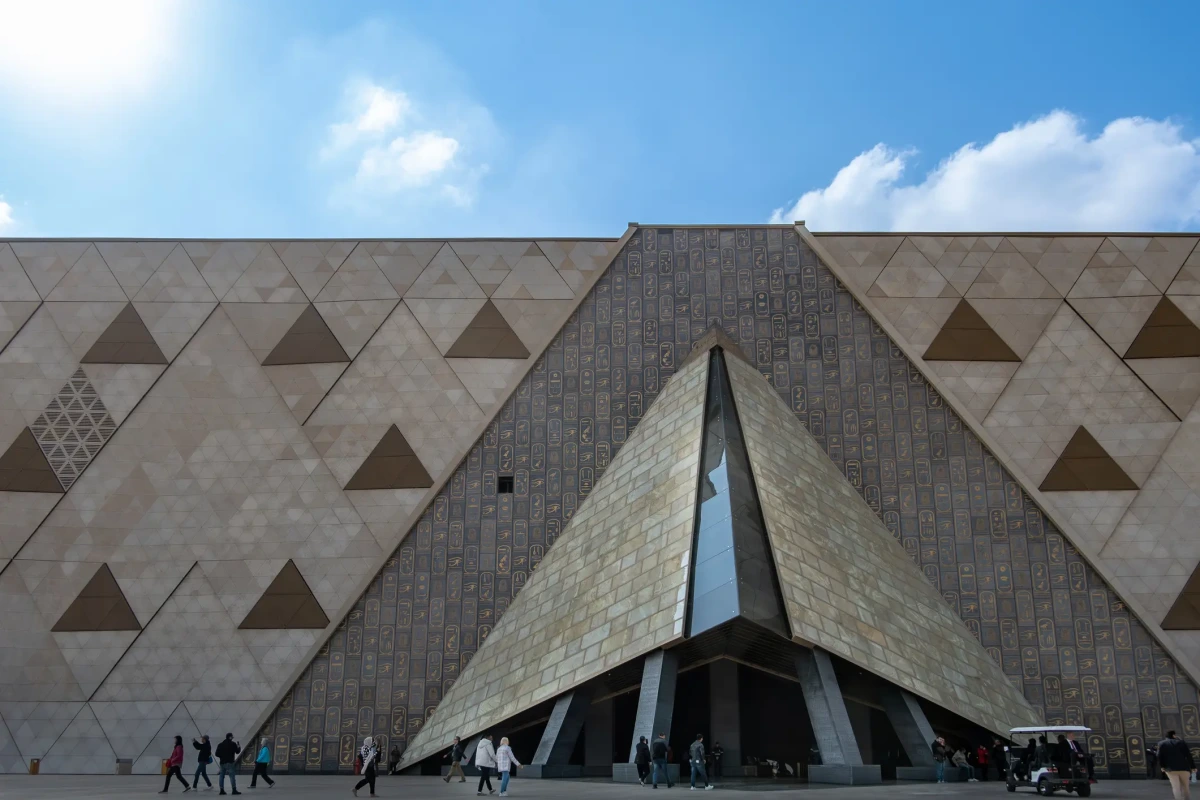 Ancient Egyptian exhibits inside the Grand Egyptian Museum during the Cairo itinerary