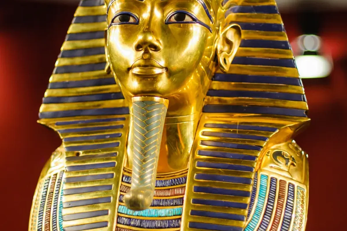 Ancient Egyptian exhibits displayed inside the Grand Egyptian Museum near the Giza Pyramids
