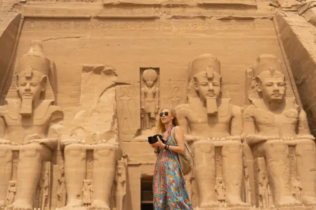 Colossal statues of Ramesses II at the Great Temple during the Abu Simbel tour