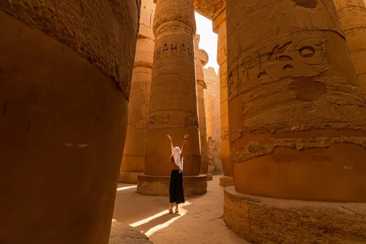 Hieroglyph-covered columns at Karnak Temple during the guided East Bank tour in Luxor