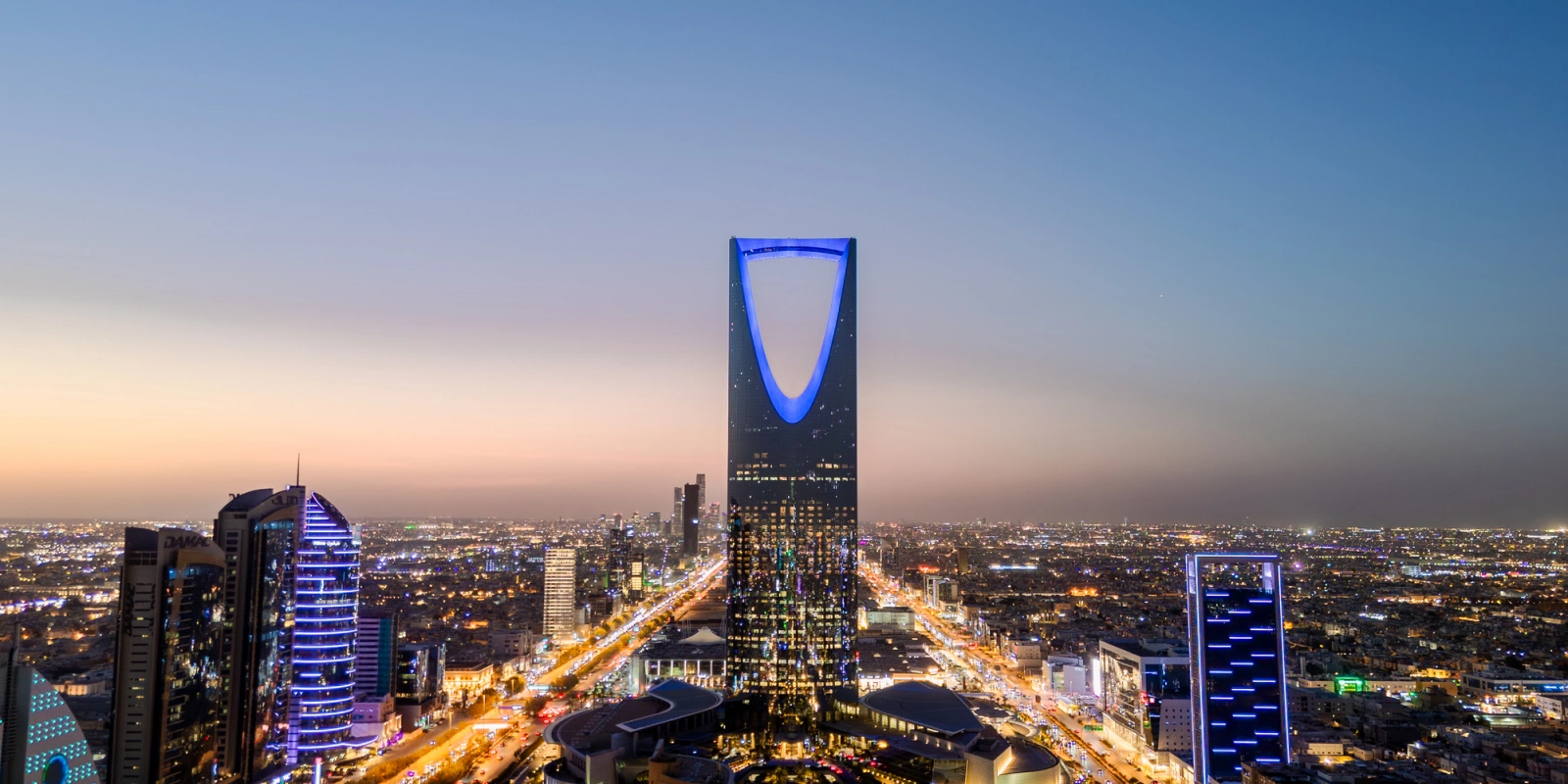 Aerial Drone Photo Taken at Dusk Over the Cityscape of Riyadh, Saudi Arabia