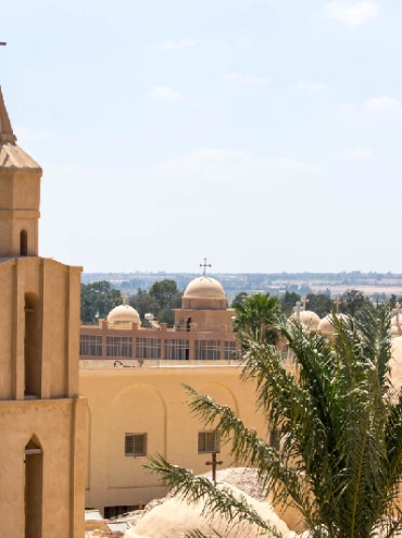 Una torre del Monasterio de San Bishoy, una antigua iglesia ortodoxa copta en Wadi El Natrun.