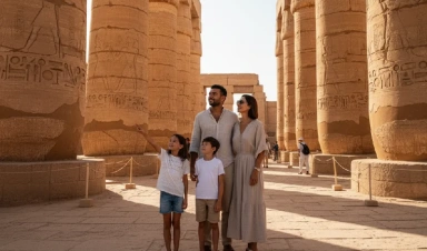 una familia en el templo de luxor en el Circuito Egipto 8 Días