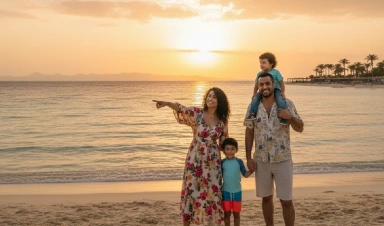 Una familia disfruta en la playa de Hurghada.