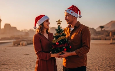 una coppia festeggia il natale in egitto , capodanno egitto offerte