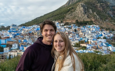 Happy couple in the Blue City, Chefchaouen.