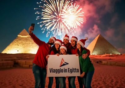 Amici festeggiano il Natale alle Piramidi, capodanno al cairo