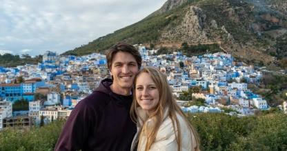 Happy couple in the Blue City, Chefchaouen.