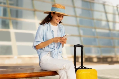 una donna all'aeroporto, visto turistico india una donna all'aeroporto, visto turistico india