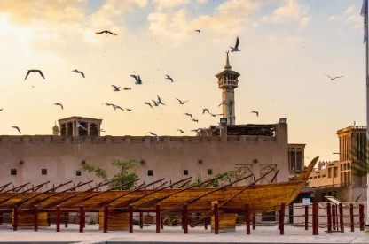 Tramonto sul quartiere di Al Fahidi a Dubai, Bastakiya Dubai Tramonto sul quartiere di Al Fahidi a Dubai, Bastakiya Dubai