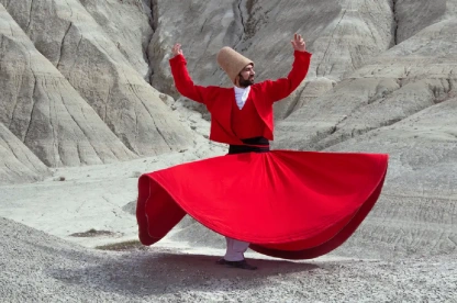 Dervish dancer in traditional Sufi ceremony.