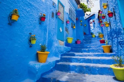 Blue alleyway in Chefchaouen, Morocco.