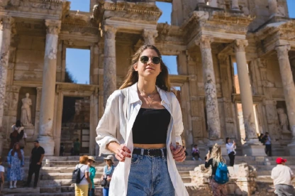 Traveler at Ephesus’s Library of Celsus, full of wonder.
