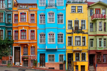 Colorful historic houses in Balat, Istanbul.