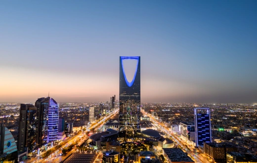 Aerial Drone Photo Taken at Dusk Over the Cityscape of Riyadh, Saudi Arabia
