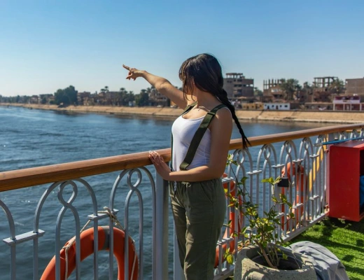 female tourist on a nile cruise, Christmas Holiday in Egypt