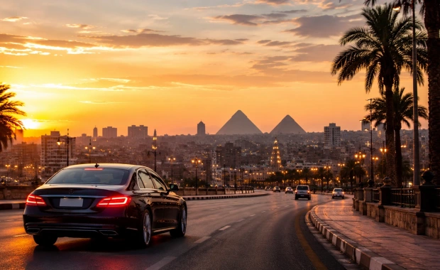 Sunset Boulevard Toward the Pyramids, Solar Eclipse Egypt 2027