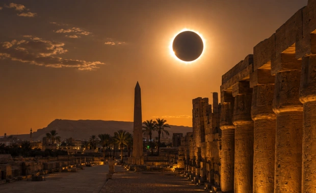 Egyptian Ruins Beneath a Solar Eclipse, Solar Eclipse Egypt