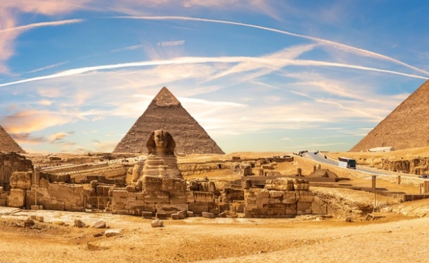 Giza pyramids Sphinx panoramic, Egypt Nile Cruise Package
