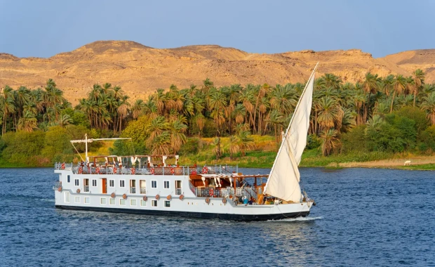 Nile cruise sailing between Luxor and Aswan during the four-night cruise itinerary