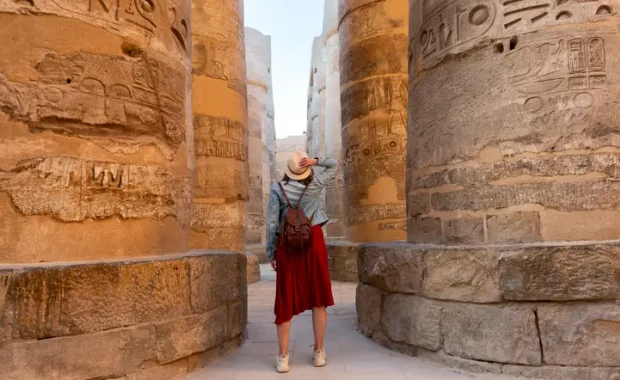 Carved columns inside Karnak Temple during the final guided sightseeing day in Luxor