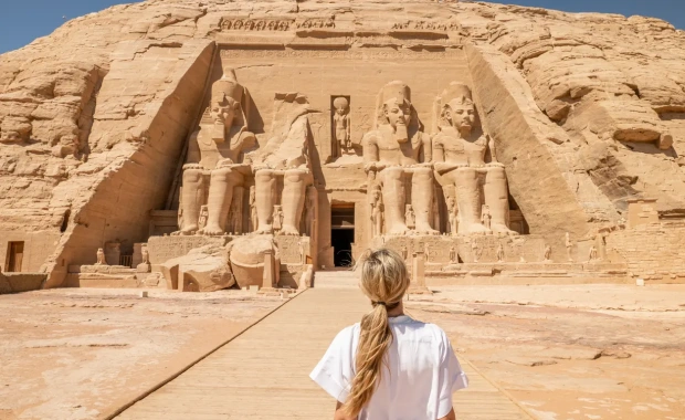 Colossal statues of Ramses II at Abu Simbel during the included excursion from Aswan