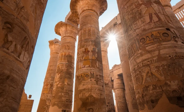 Hieroglyph-covered columns at Karnak Temple during the guided East Bank visit in Luxor