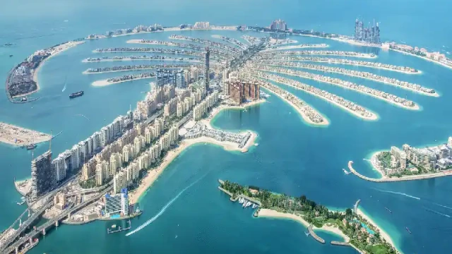 Vista aerea dell'isola di Dubai Palm Jumeirah, palm jumeirah dubai
