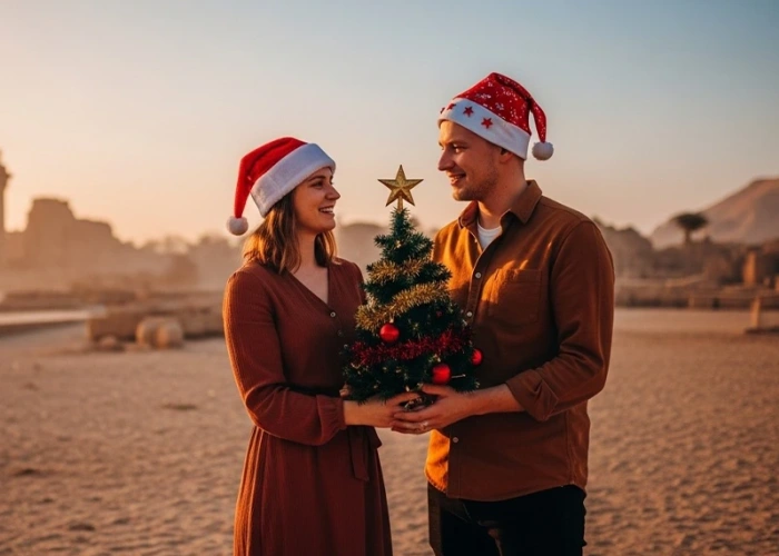 una coppia festeggia il natale in egitto , capodanno egitto offerte