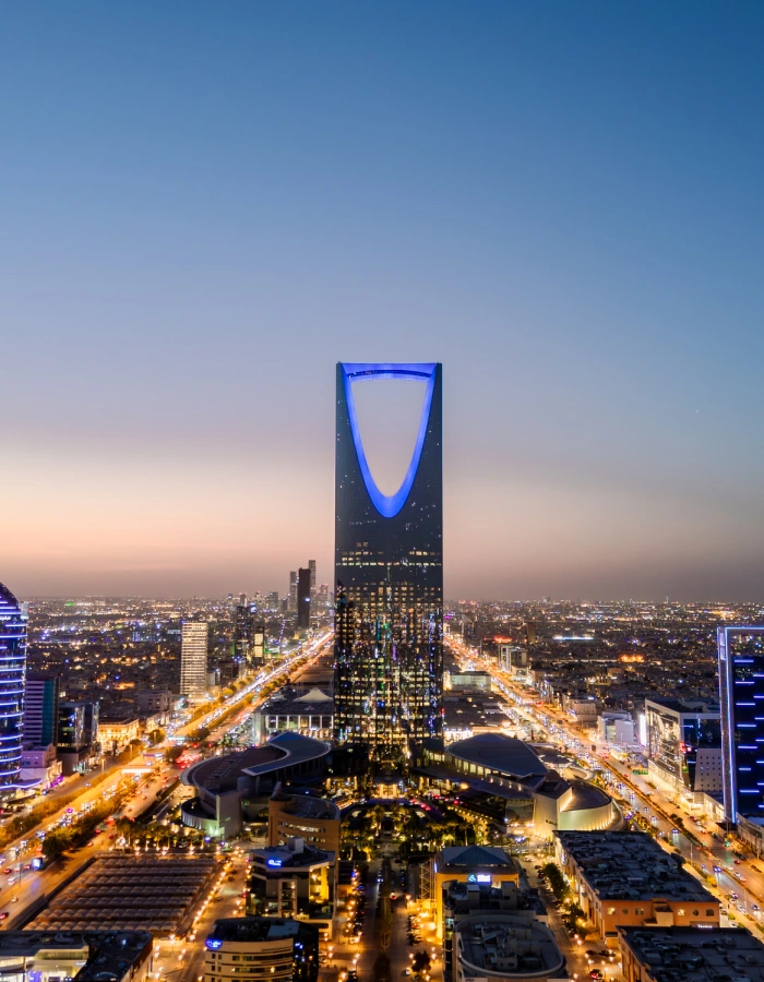 Aerial Drone Photo Taken at Dusk Over the Cityscape of Riyadh, Saudi Arabia