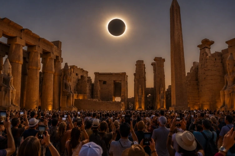 Persone che osservano l'eclissi solare