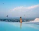 hot air balloon, travertine pools, hierapolis, turquoise color  en turkey