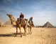 Pirámides de Guiza, Egipto  Familia montando camellos en las pirámides de Guiza. Tour Turquía y Egipto