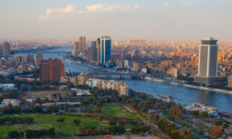 Panoramic view of Cairo city extending along the Nile in Egypt.