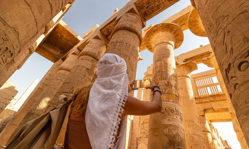 Monumental columns at Karnak Temple in Luxor city Egypt.