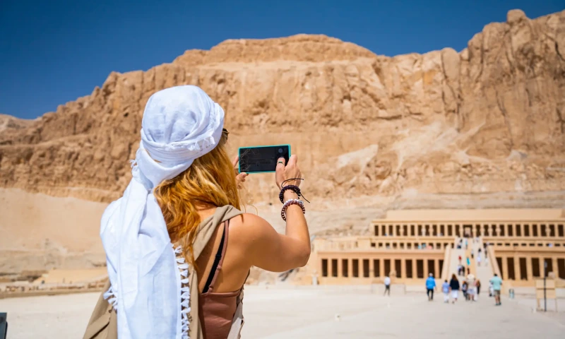 Terraced Temple of Hatshepsut beneath the cliffs of Deir el-Bahari in Luxor.