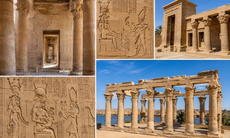 Philae Temple Travel Photo Collage, Philae Temple