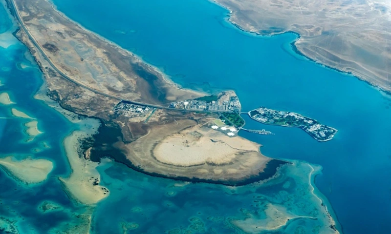 Aerial panoramic view of Ras Mohammed Nature Reserve coastline, Sharm City